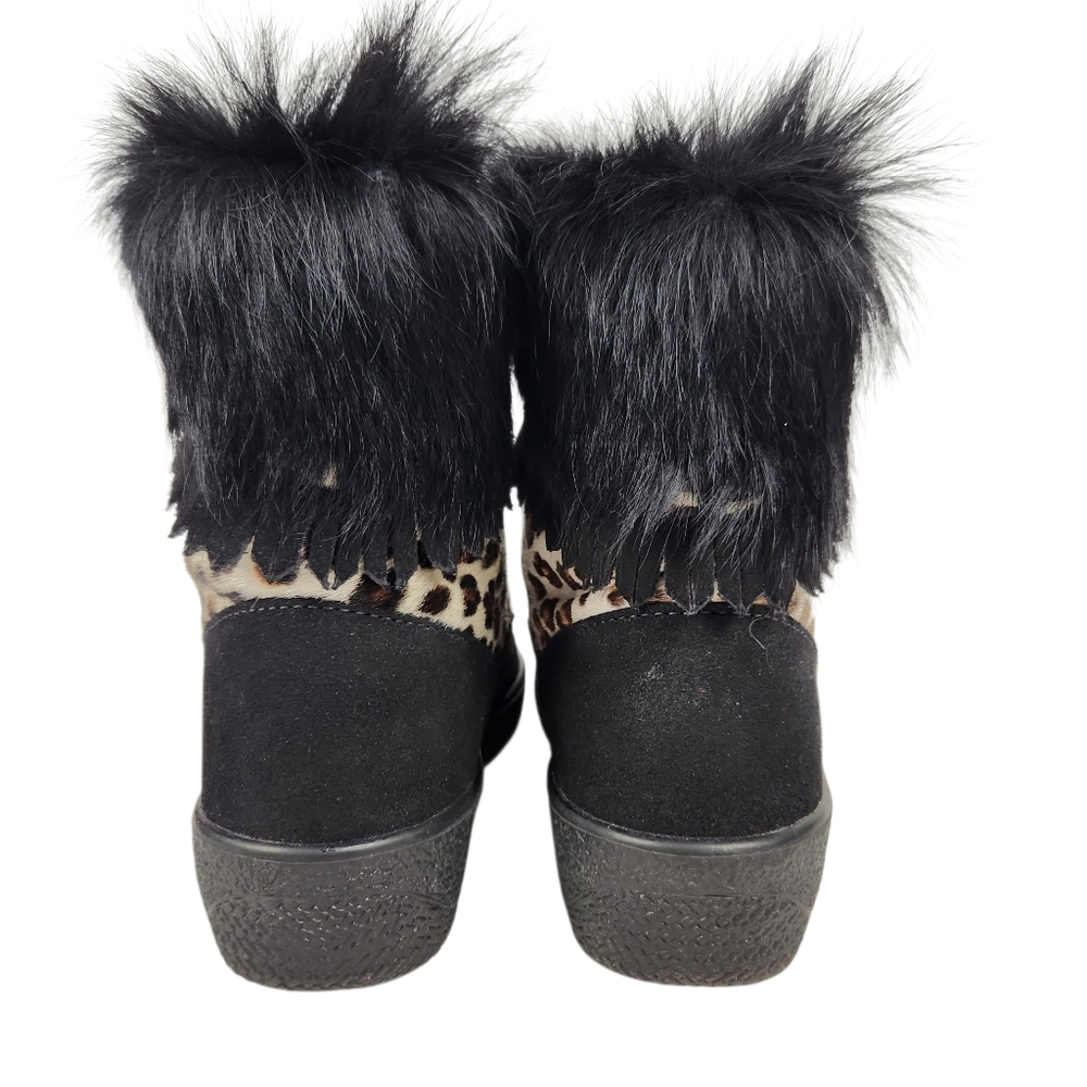 Oscar Sport Cristina Après Ski Black Fur Suede Leather Cheetah BootWomen Size 38 - Picture 7 of 16